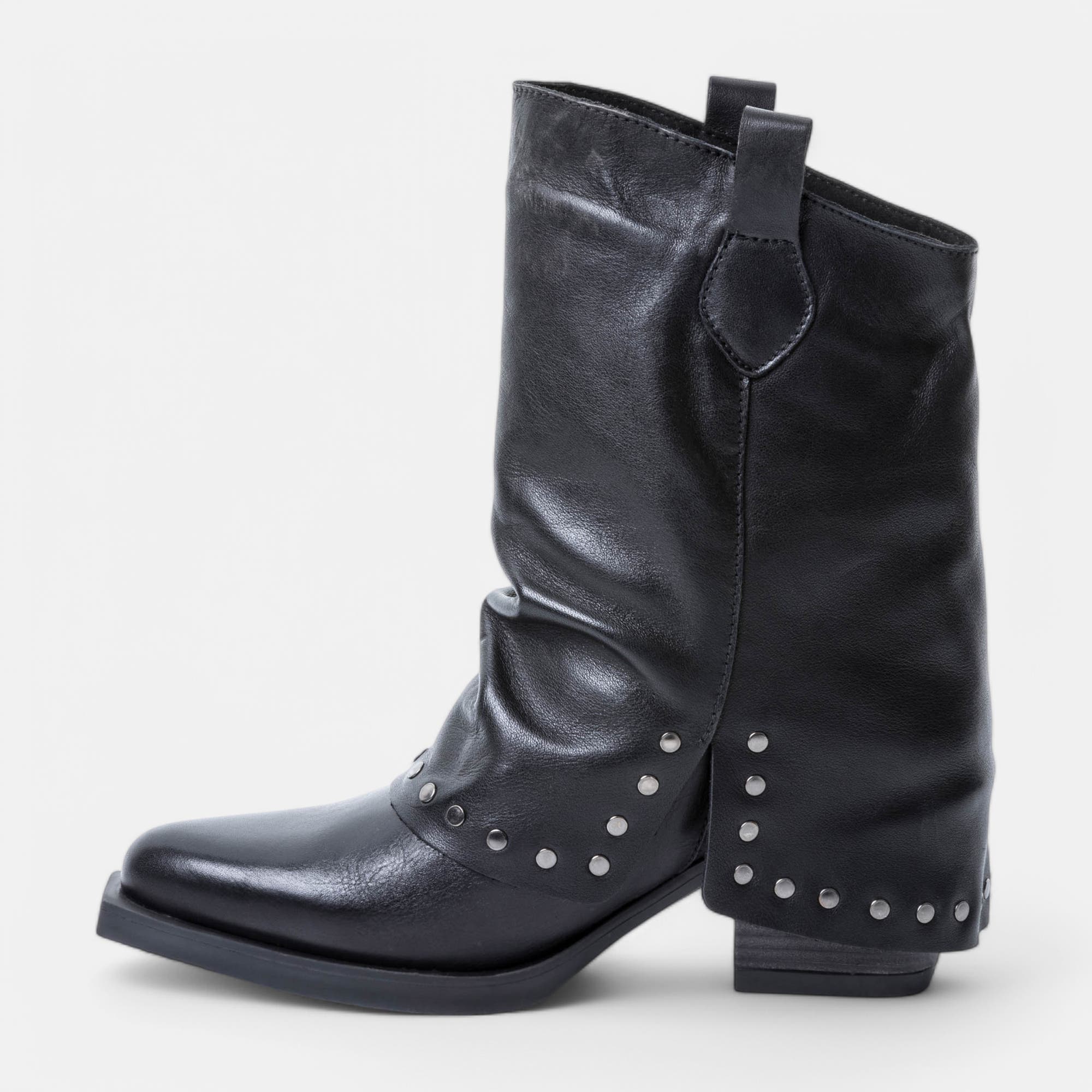 Santiags à talon Femme en cuir noir