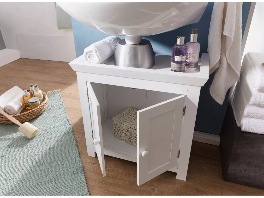 Évier armoire avec 57x55,5x30 cm Blanc Meuble vasque a poser Design Bain