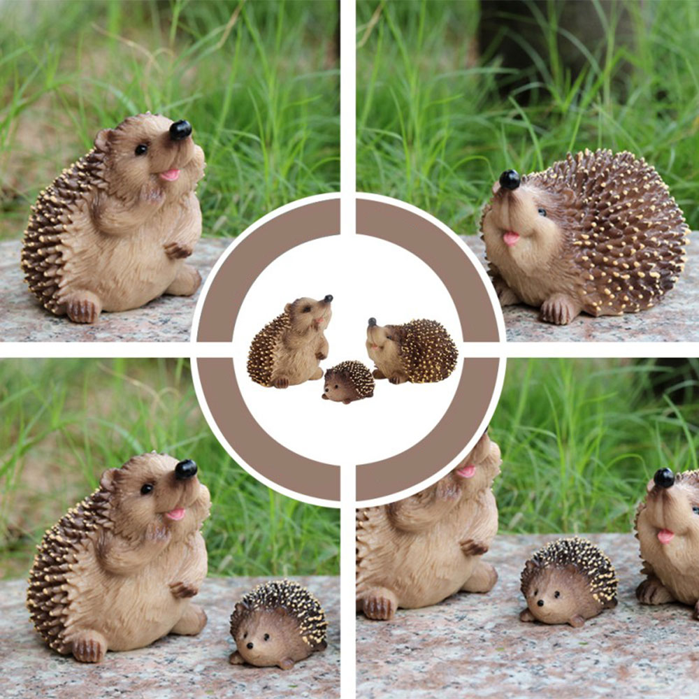 (3er Set) Süsse Igel Familie Miniatur Dekoration Garten Accessoire - Braun