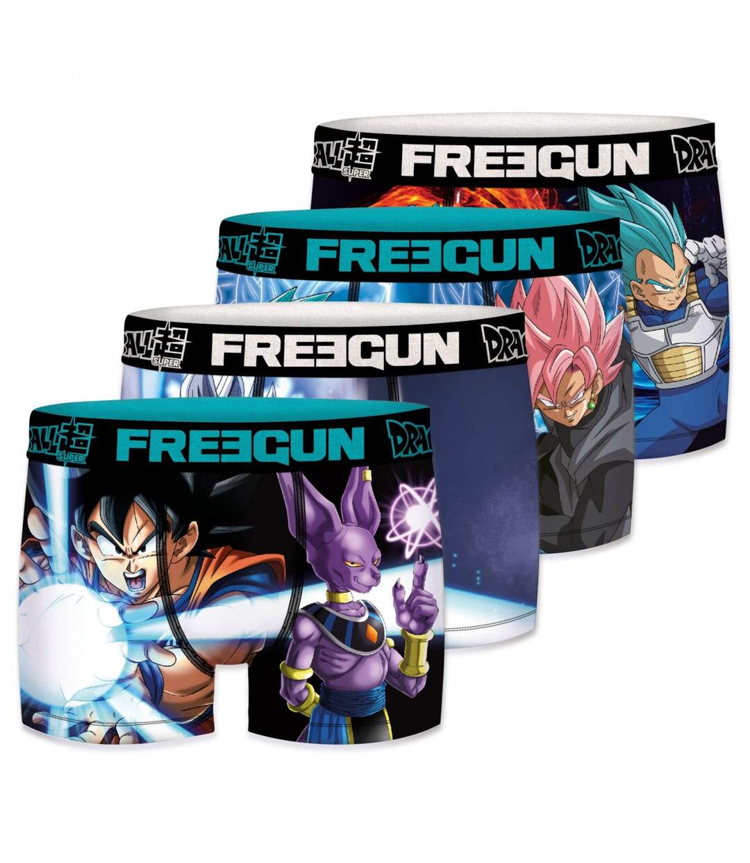 Boxer Homme Vegeta, Sangoku, Beerus, Calecon Homme, DRAGON BALL SUPER, Léger et Doux (Lot de 4)