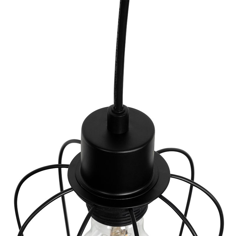 Landelijke hanglamp zwart met hout 4-lichts - Stronk