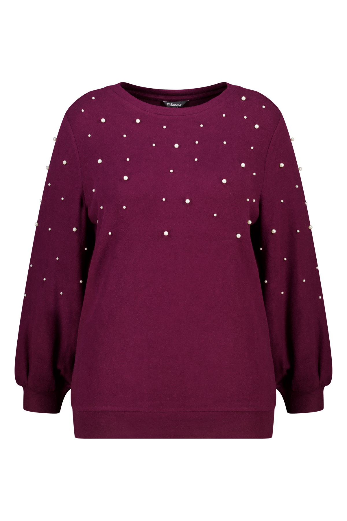 Brushed trui met parel opdruk Bordeaux