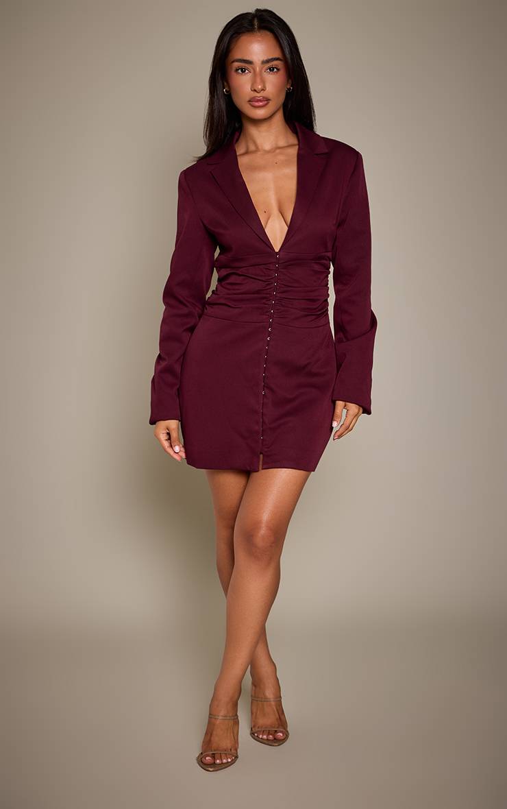 Prune Robe Blazer Ajustée Tissée À Agrafes