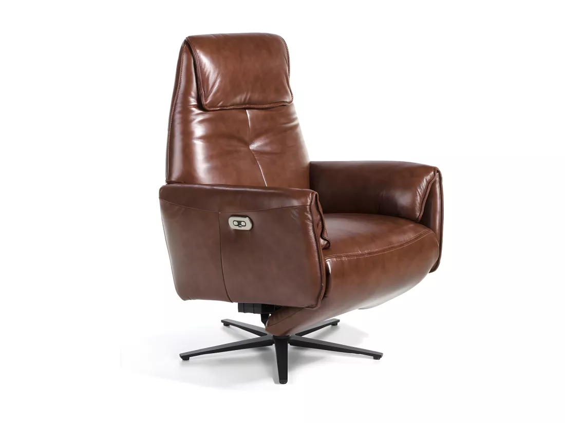 Fauteuil relax pivotant cuir marron et pieds en acier Nary-Couleur Aqua 10 Orange