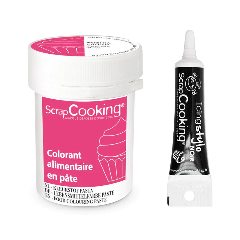 Colorant alimentaire en pâte 20 g Fuchsia + Stylo de glaçage noir Scra