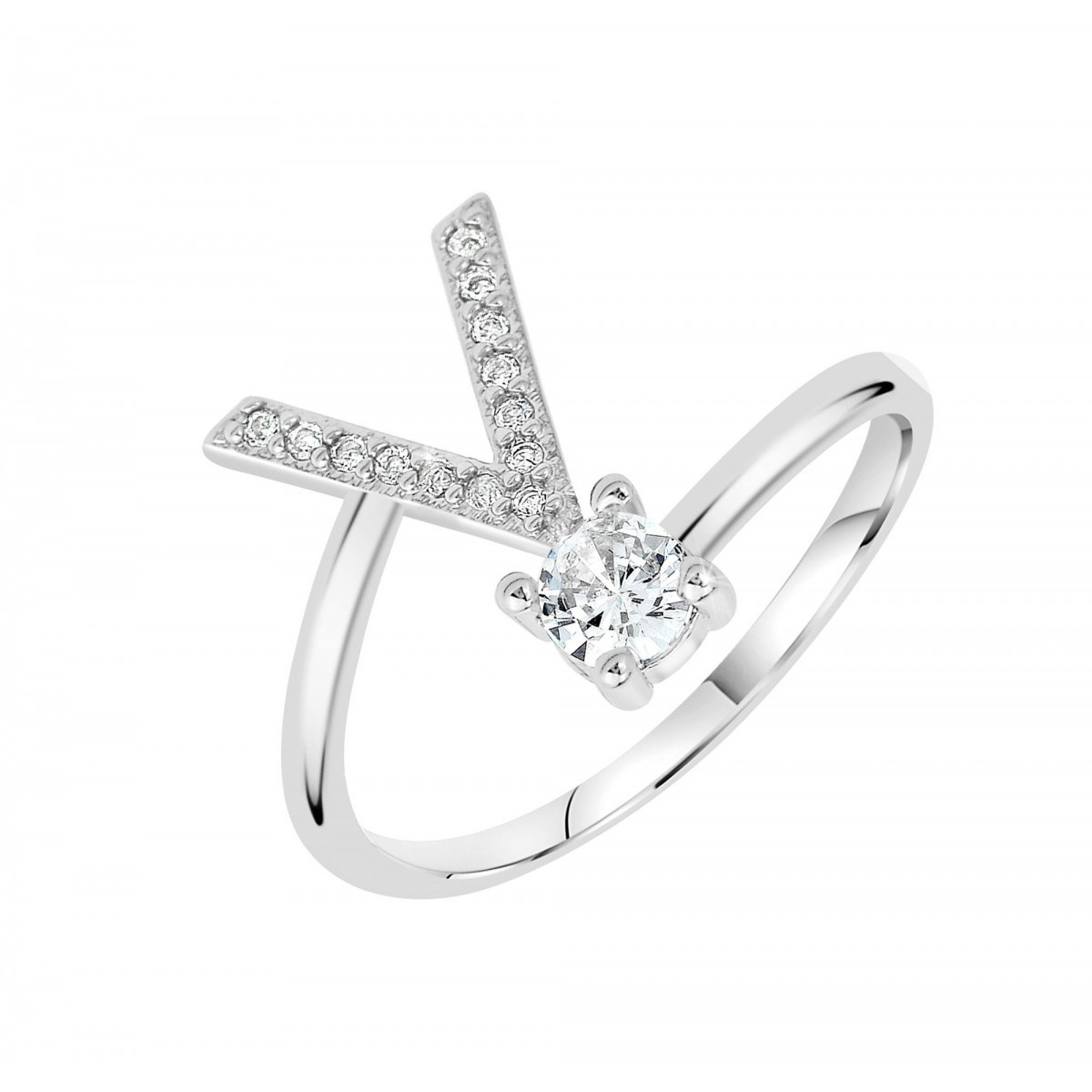 Bague lettre V ajustable SC Crystal ornée de Zirconium