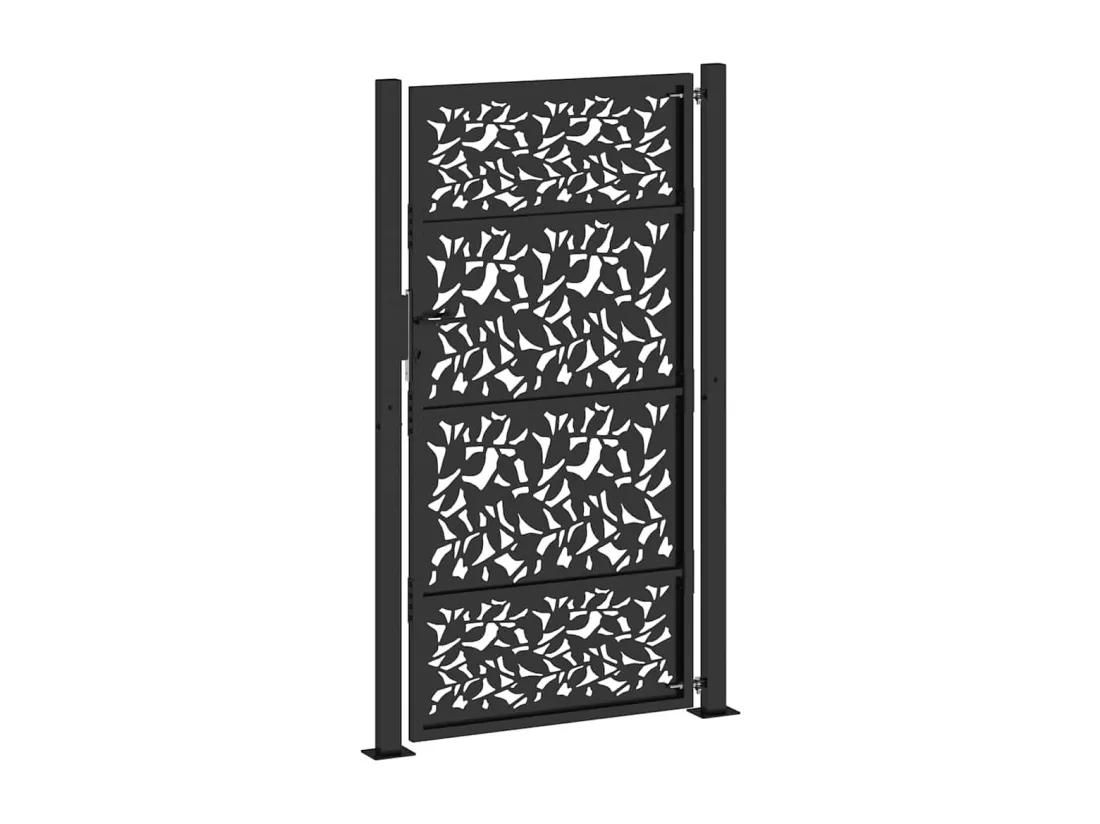 Portail de jardin noir 105x180 cm acier conception de feuilles
