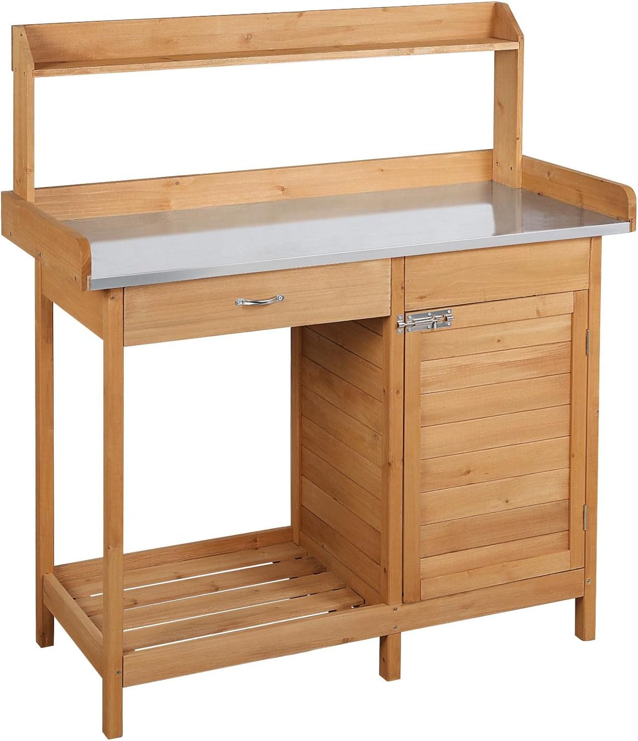 Yaheetech Gärtnertisch 112 x 46,5 x 125 cm Pflanztisch mit verzinkter Arbeitsplatte Schublade Unterschrank, Garten Arbeitstisch aus Holz, Blumentisch Hellbraun
