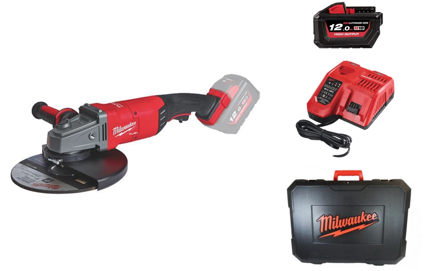 Milwaukee M18 FLAG230XPDB-121C 18V Li-Ion Accu haakse slijper set (1x 12.0Ah accu) in koffer - 230mm - koolborstelloos