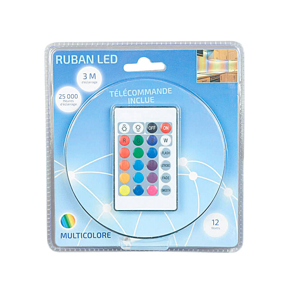 Ruban LED multicolores avec télécommande 3 m