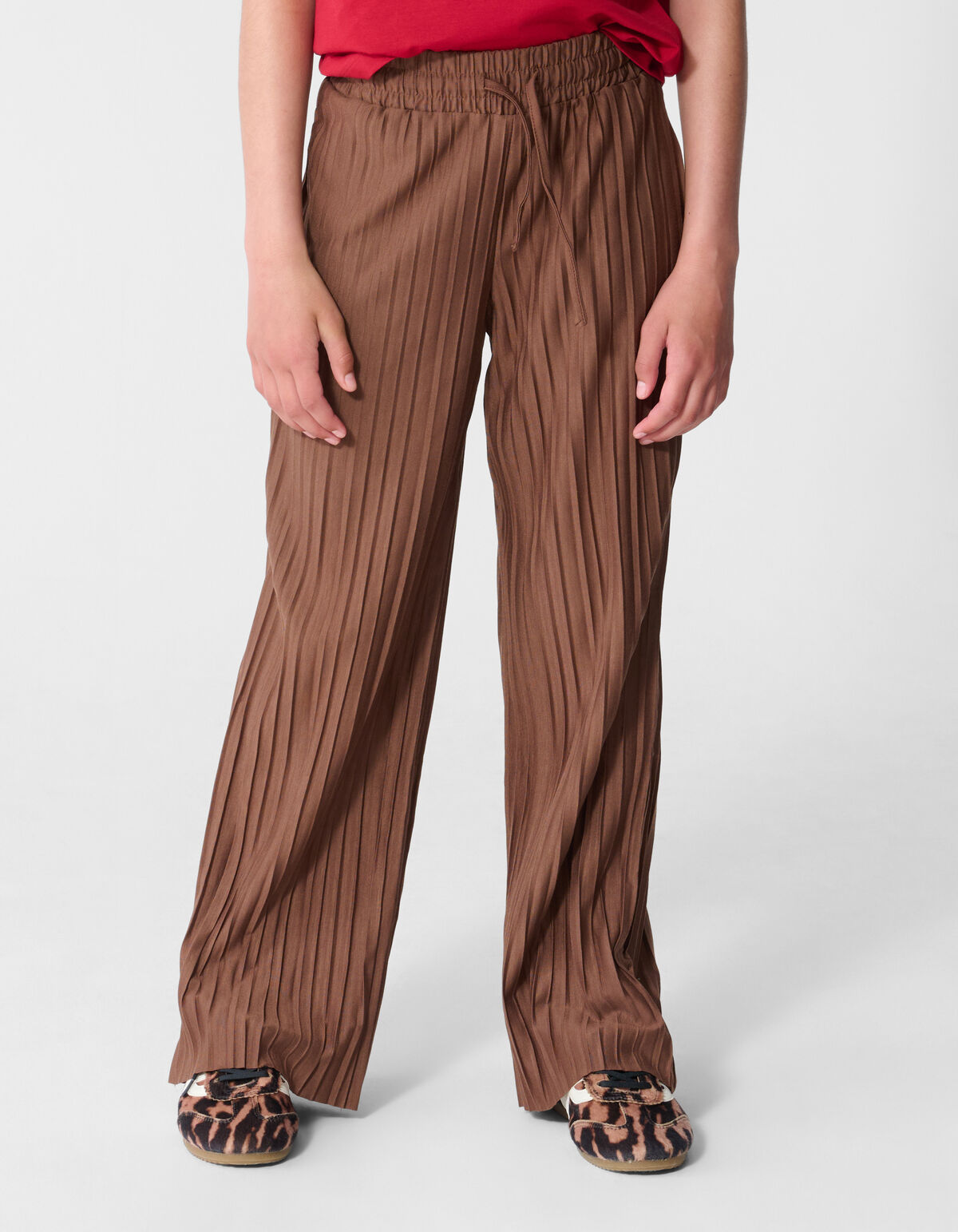 Plissé Wide Leg Broek Bruin