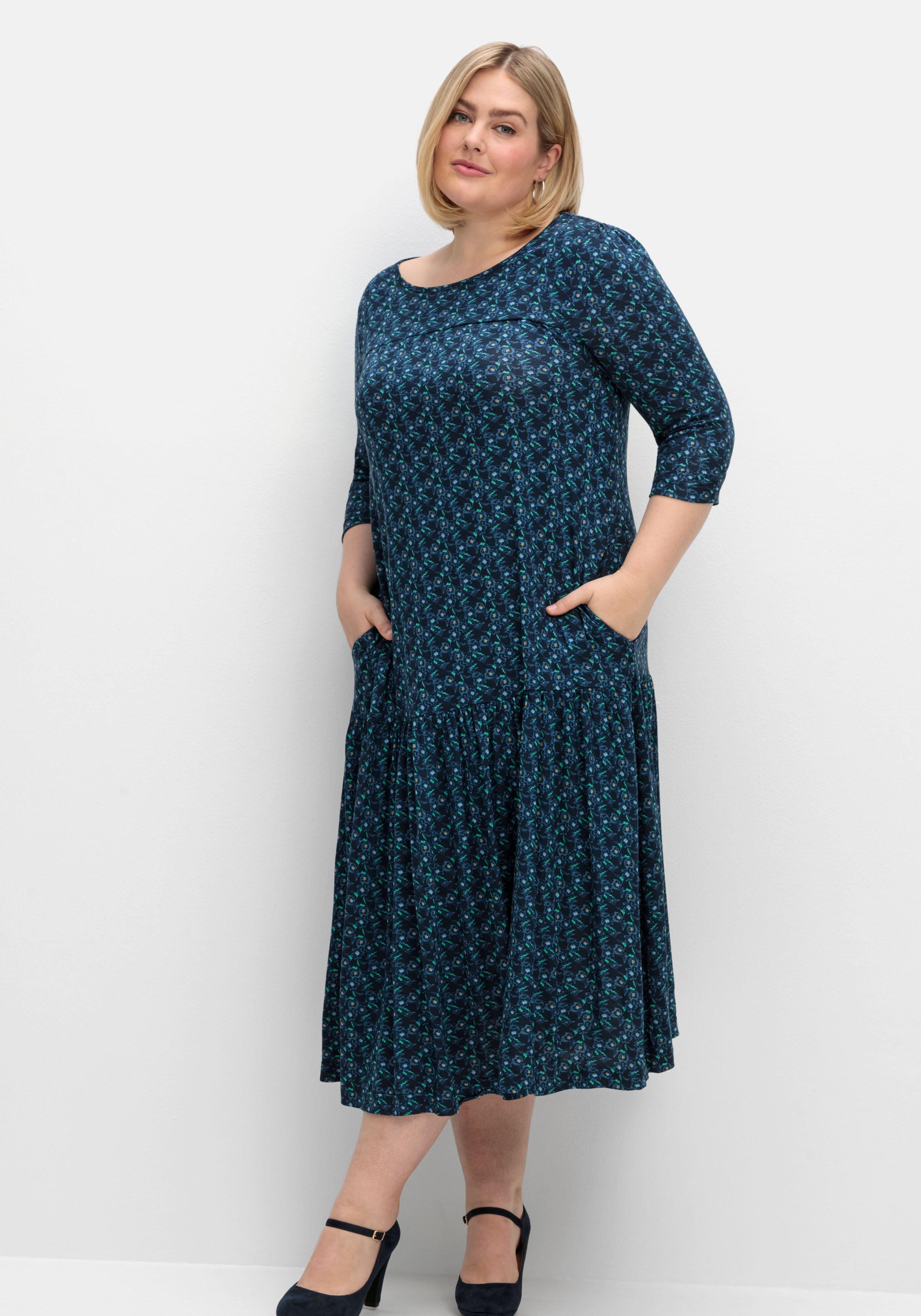 Jerseykleid in Midilänge, mit Blumenprint