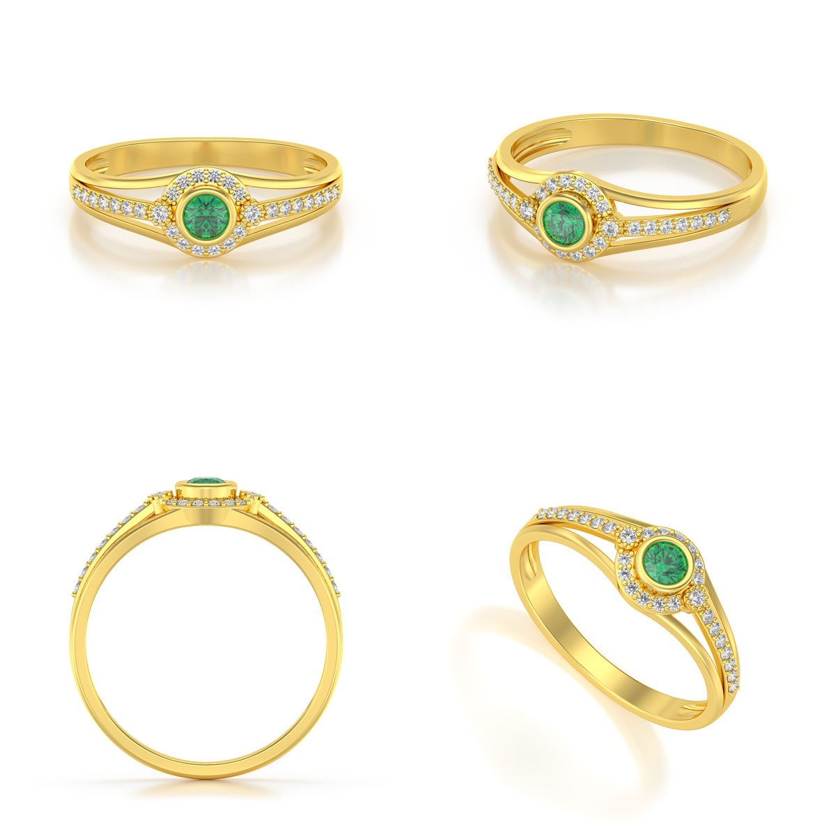 Bague ADEN Or 585 Jaune Emeraude et diamants 2.118grs