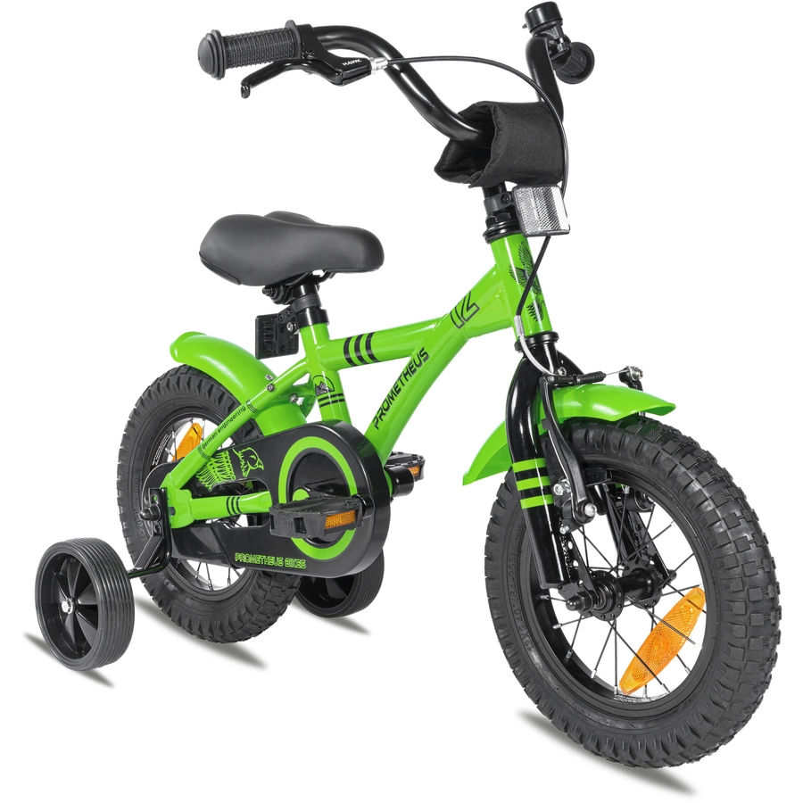 PROMETHEUS BICYCLES® GREEN HAWK Kinderfahrrad 12 , Grün & Schwarz ab 3 Jahre  mit Stützräder