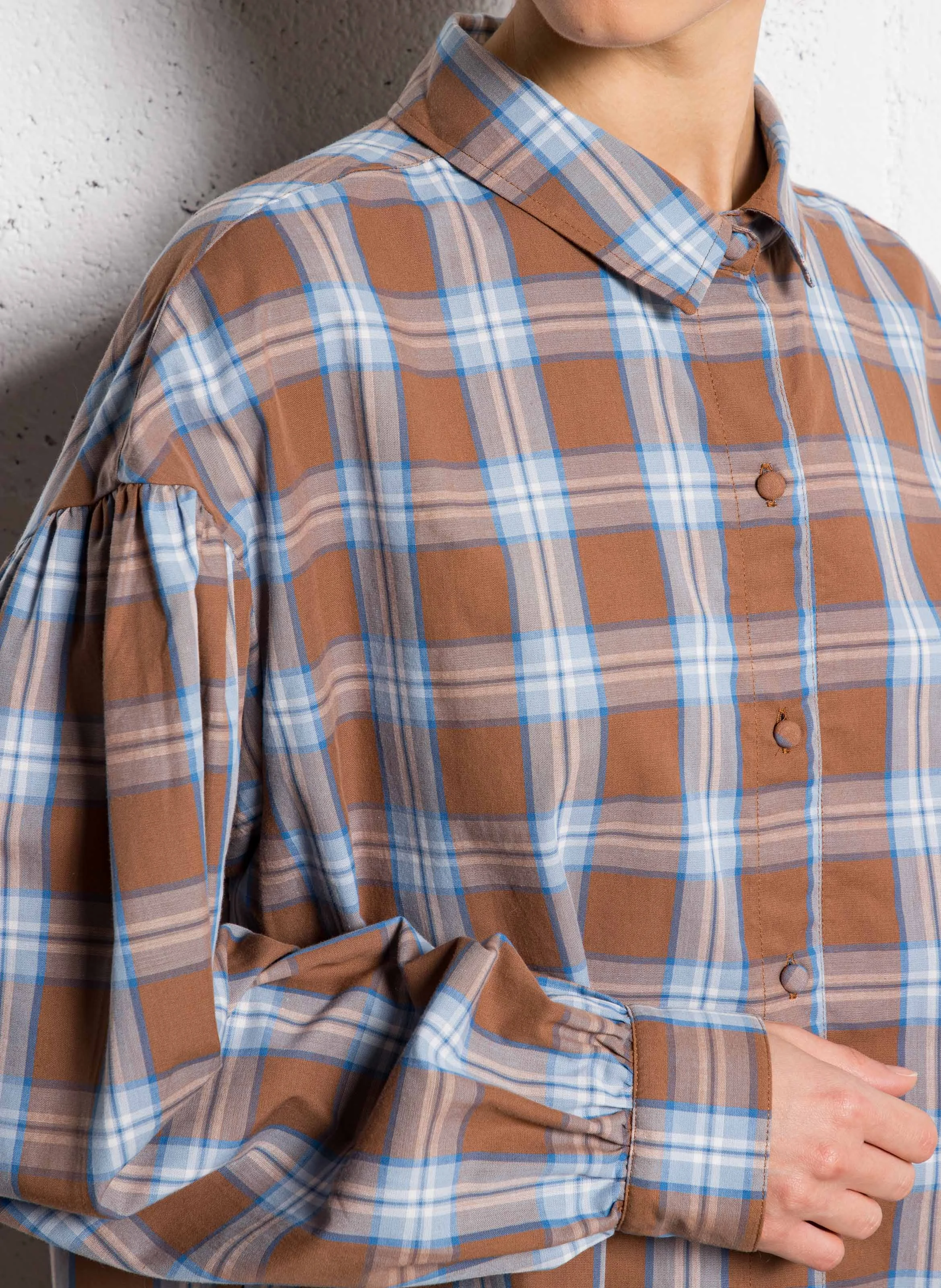 Chemise droite à carreaux| Marron