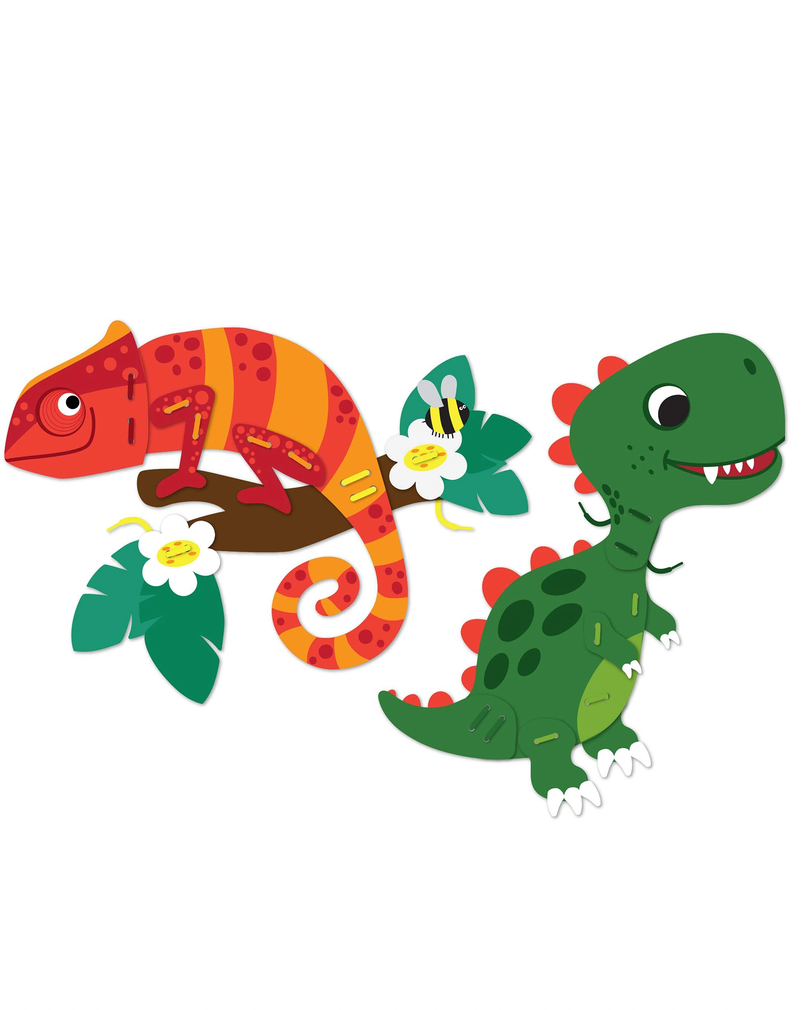 Schnürsenkel-Puzzle DINO & CHAMÄLEON aus Papier