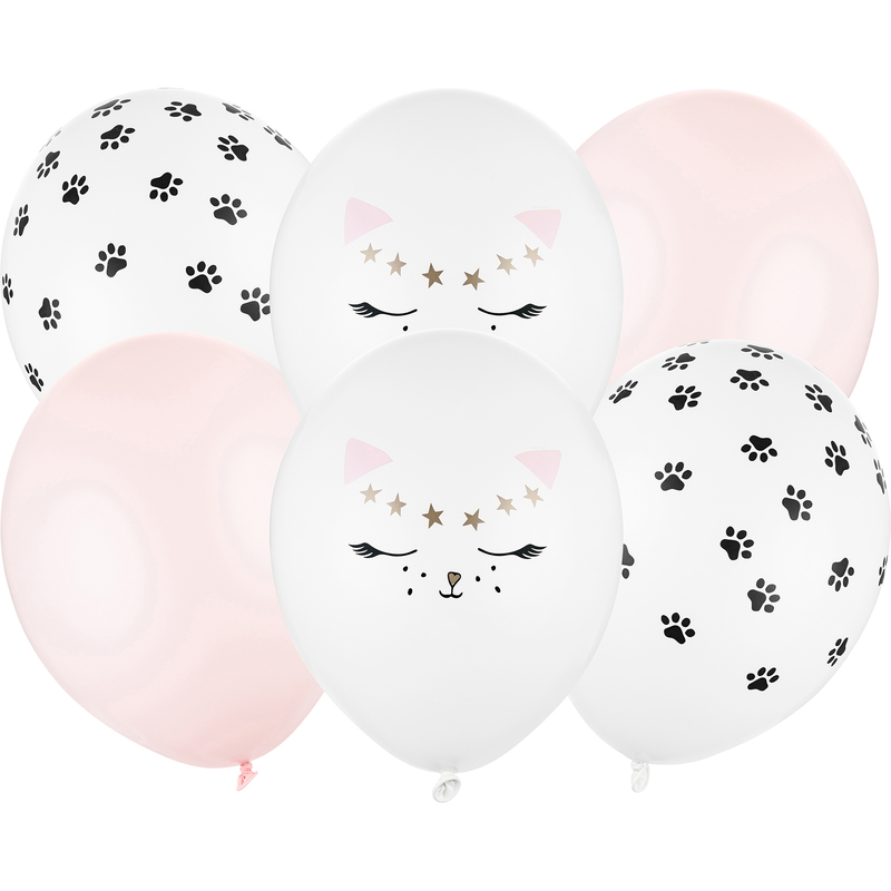 Partydeco Luftballons Kätzchen, 6 Stück, weiss/rosa