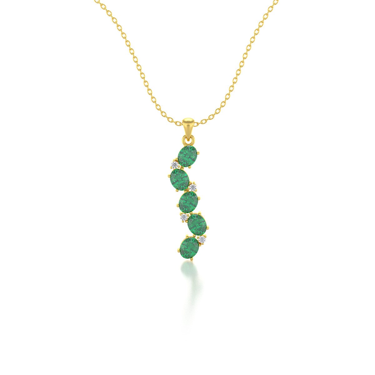 Collier Pendentif ADEN Or 585 Jaune Emeraude et Diamants Chaine Or incluse 1.78grs