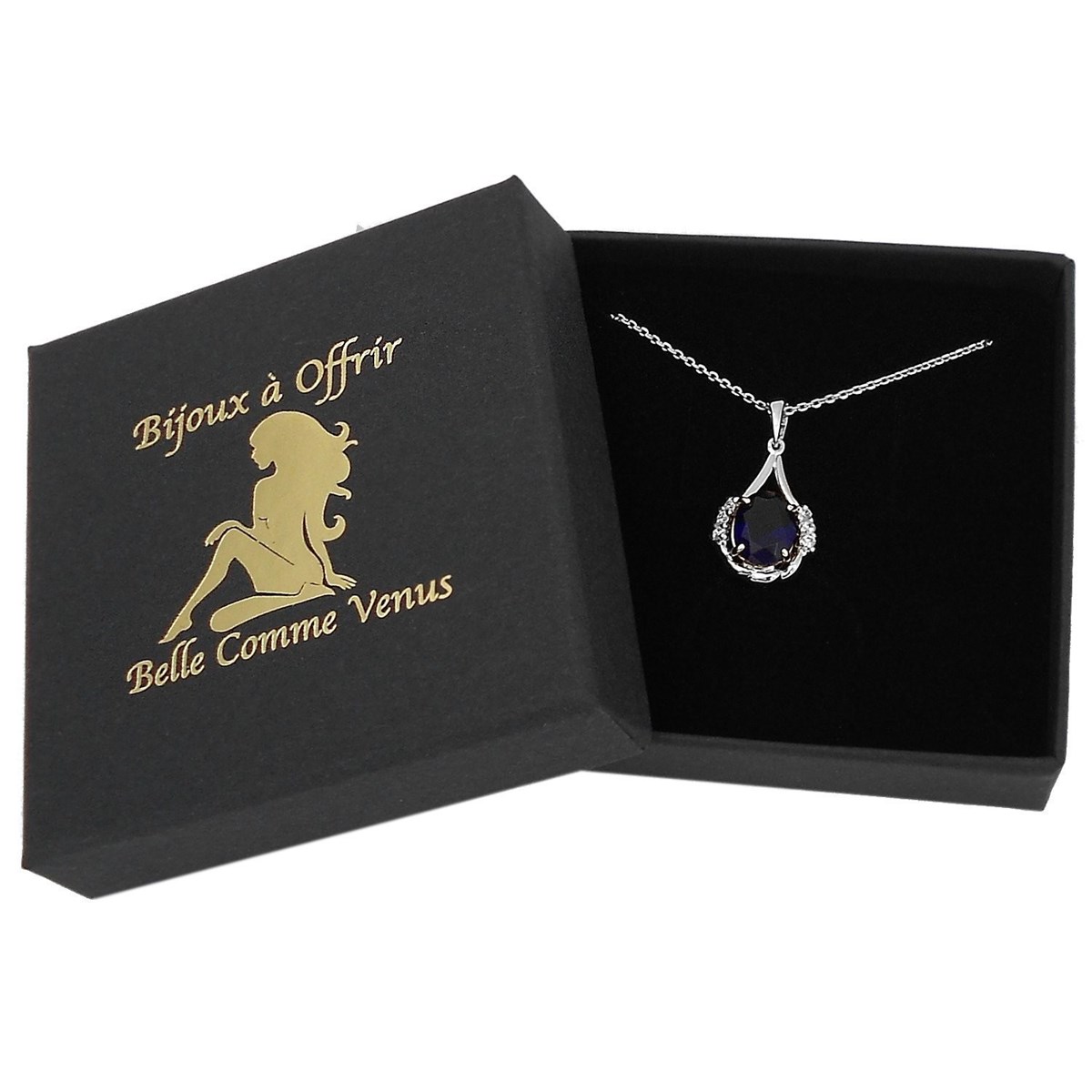Collier goutte oxyde de zirconium bleu roi Argent 925 Rhodié