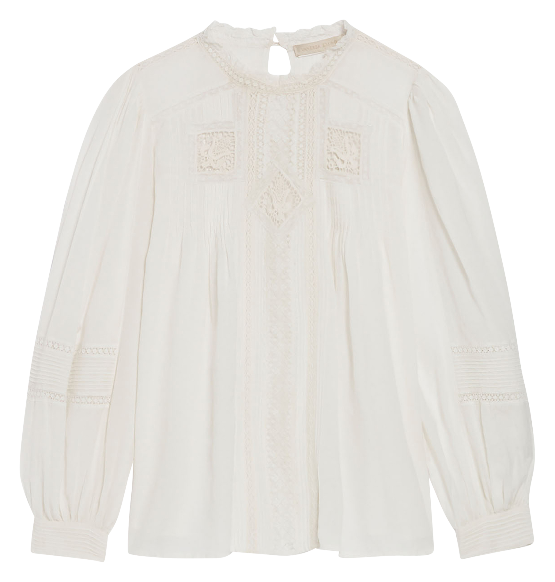 CALIN - Blouse col victorien en dentelle| Blanc