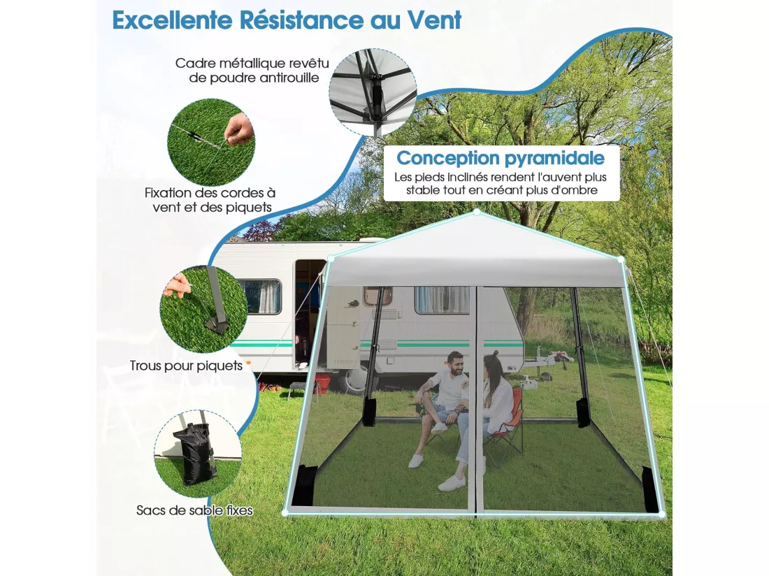 Tonnelle Pliante 3 M x 3 M Imperméable Protection UV/Tente Réglable en Hauteur avec Parois en Maille Sac de Transport pour Patio, CamBoisg (Gris)