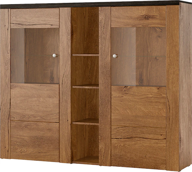 Home affaire Highboard »Larona, zeitlose Hochkommode mit 2 Türen, Türkommode, Höhe 129,5 cm,« Anrichte mit dekorative Rahmenoptik, Türen mit Glaseinsatz
