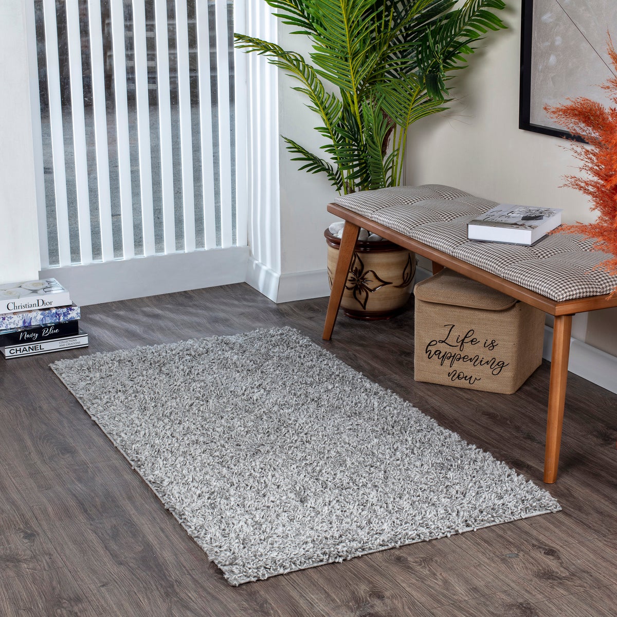 Modern hoogpolig shaggy vloerkleed, grijs, 80x150 cm, LILLY
