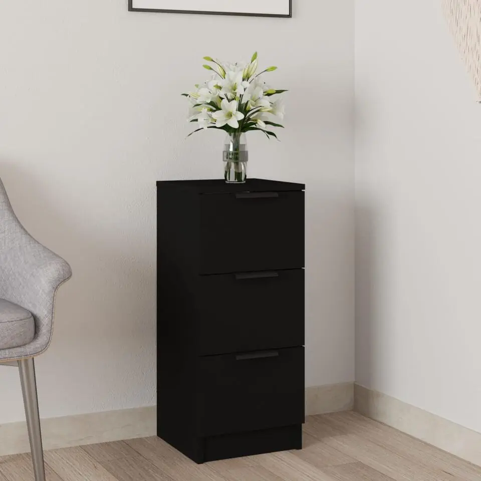 vidaXL - Dressoir met 3 lades - Zwart - Bewerkt hout - 30x30x70 cm