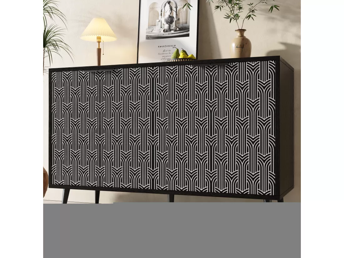 Buffet moderne avec 4 portes sculptée - 120 x 35 x 78 cm - MDF - pour salle à manger et salon - Noir
