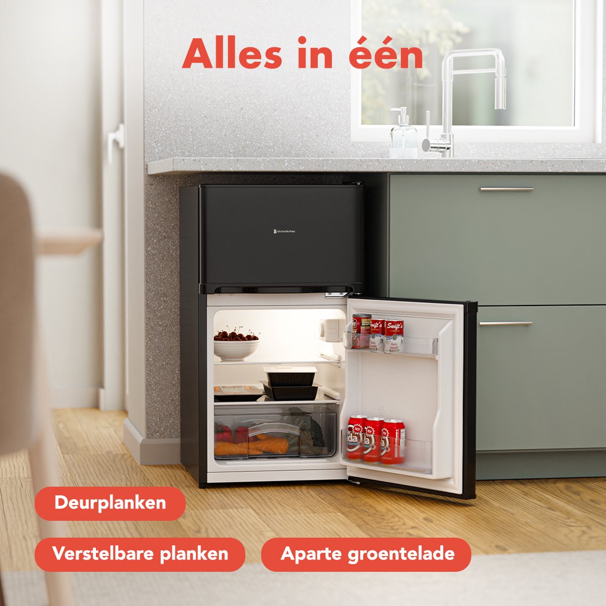 KitchenBrothers 61 liter koelkast met vriesvak - Black