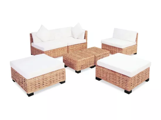 NETTLIFE Ensemble de canapés 18 pcs Rotin naturel