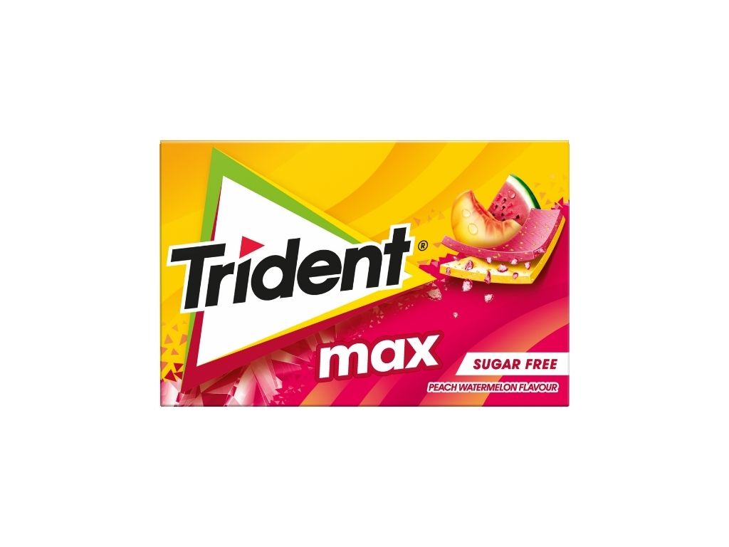 PASTILHAS TRIDENT ELÁSTICAS MAX SLAB PÊSSEGO MELANCIA 23G