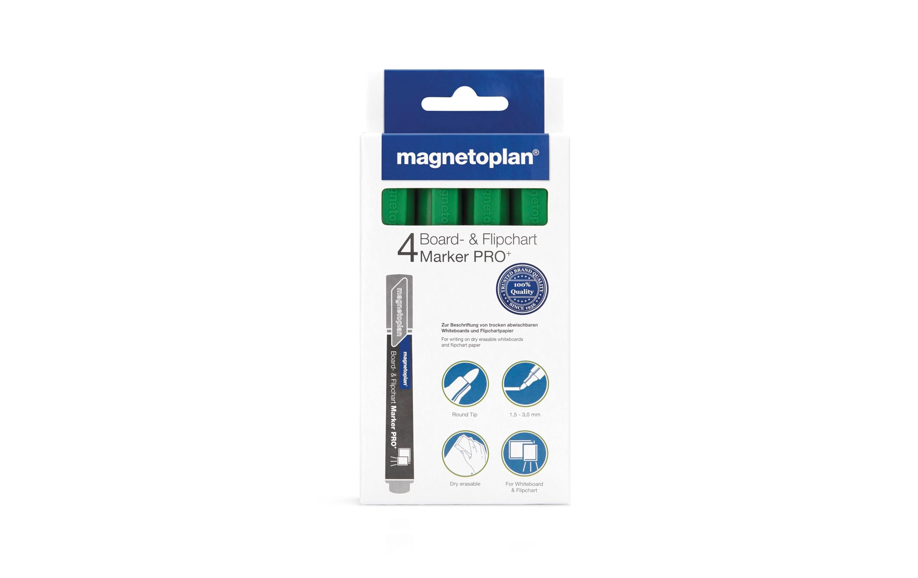 Flipchart-Marker Pro+ Grün, 4 StückMarker für trocken abwischbare Whiteboards, Glasboards und Flipchartpapier