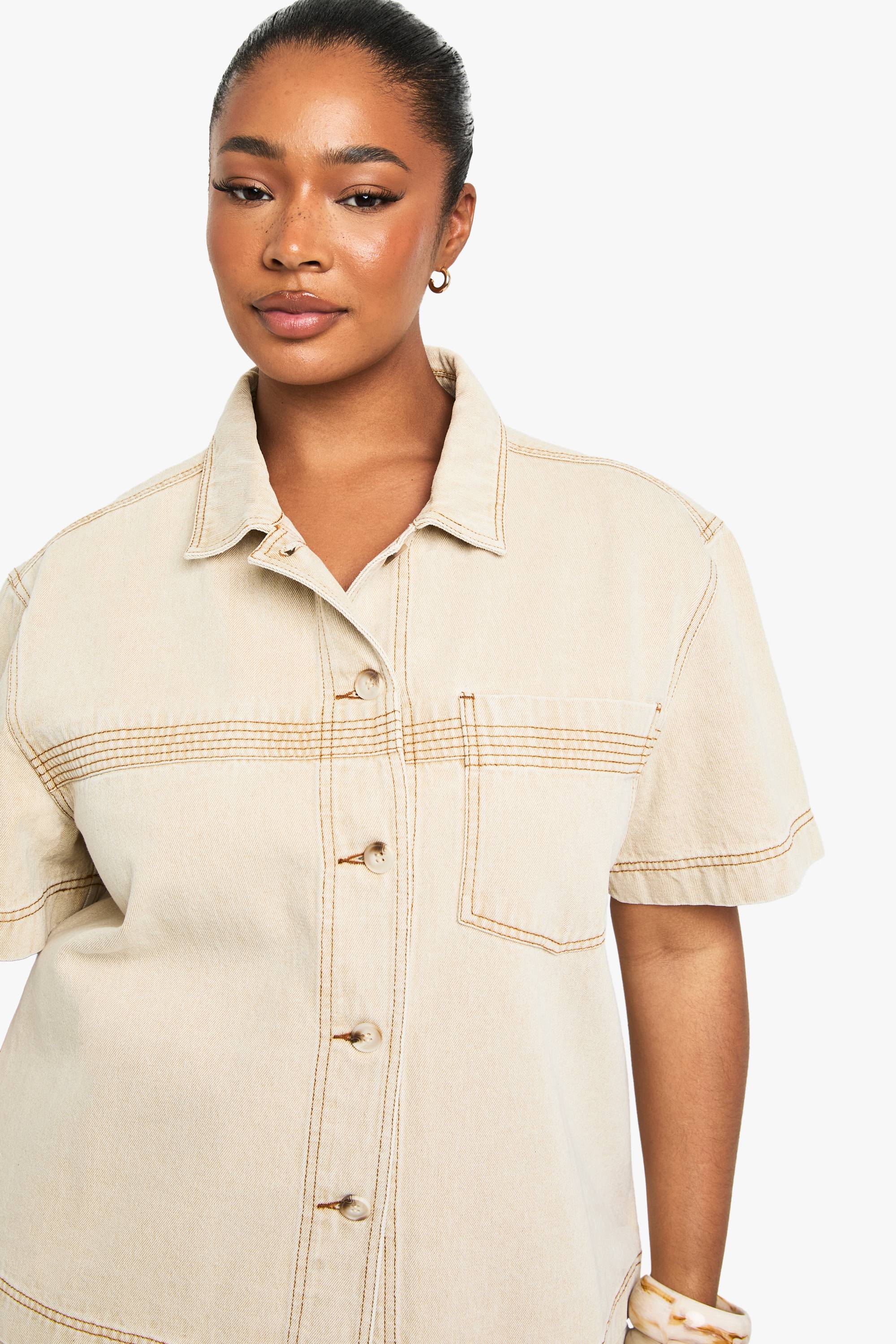 boohoo Chemise en denim plus lavée avec détails de couture