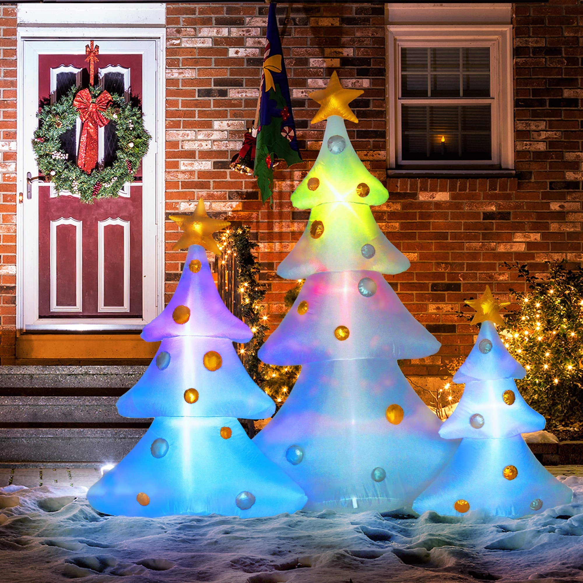 HOMCOM Aufblasbare Weihnachtsbäume mit LED-Lichter bunt 239L x 77B x 210H cm
