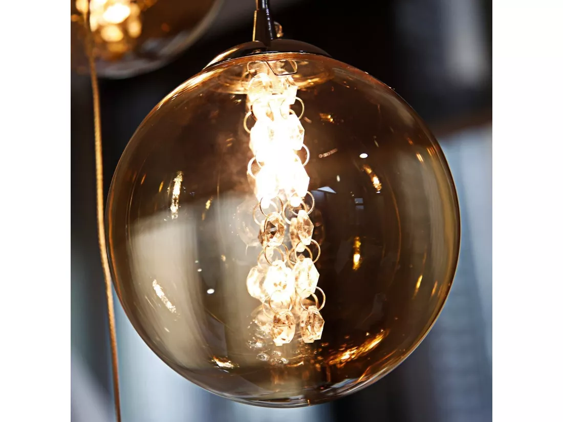 NETTLIFE Suspension verre ambre Diam.70cm G9 réglable en hauteur lampe de table à manger à 4 lampes de ambre lampe de salon de cuisine lampe