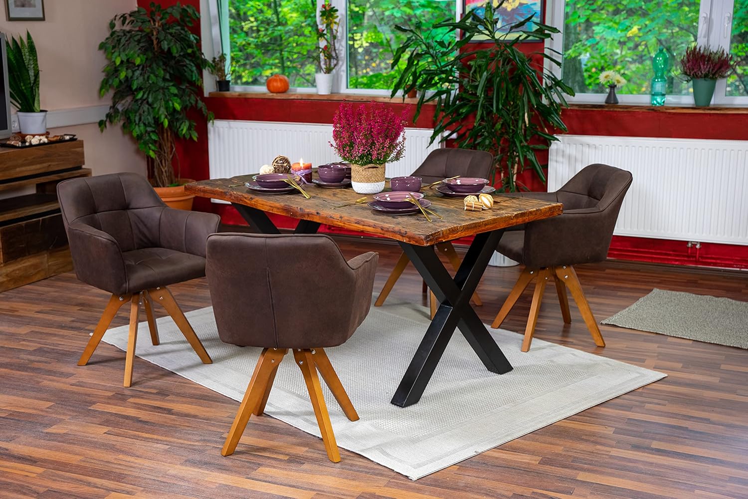 SAM Esstisch 160x90 cm Ramon, recyceltes Altholz, massiver Esszimmertisch mit Rough Wood Platte 50 mm, Holztisch mit X-Metallgestell Schwarz, Baumkantentisch im Vintage-Look