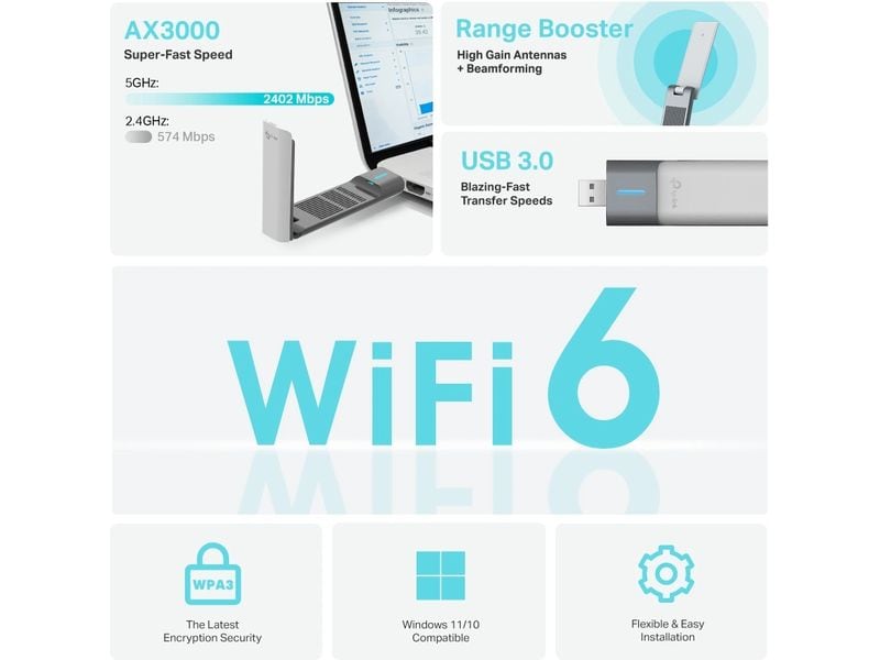 TP-Link WLAN-AX USB-Adapter Archer TX50UH AX3000 Drahtloser USB-Adapter mit hoher Verstärkung