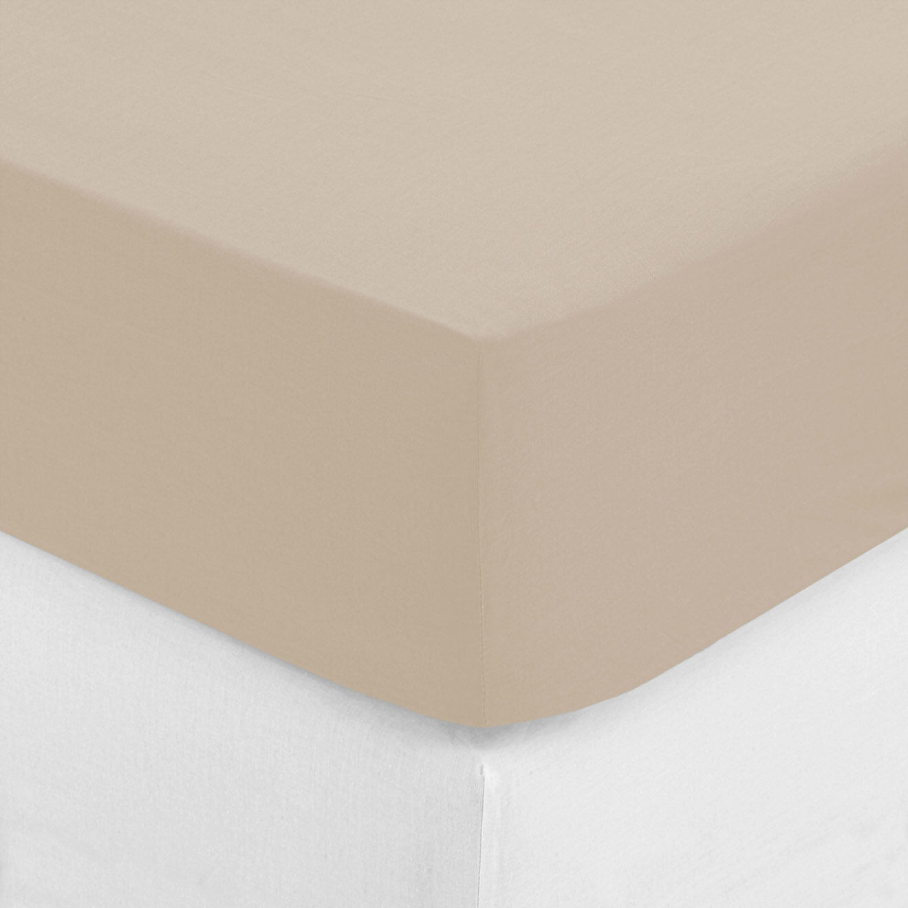 Atmosphera Drap housse uni en coton beige lin