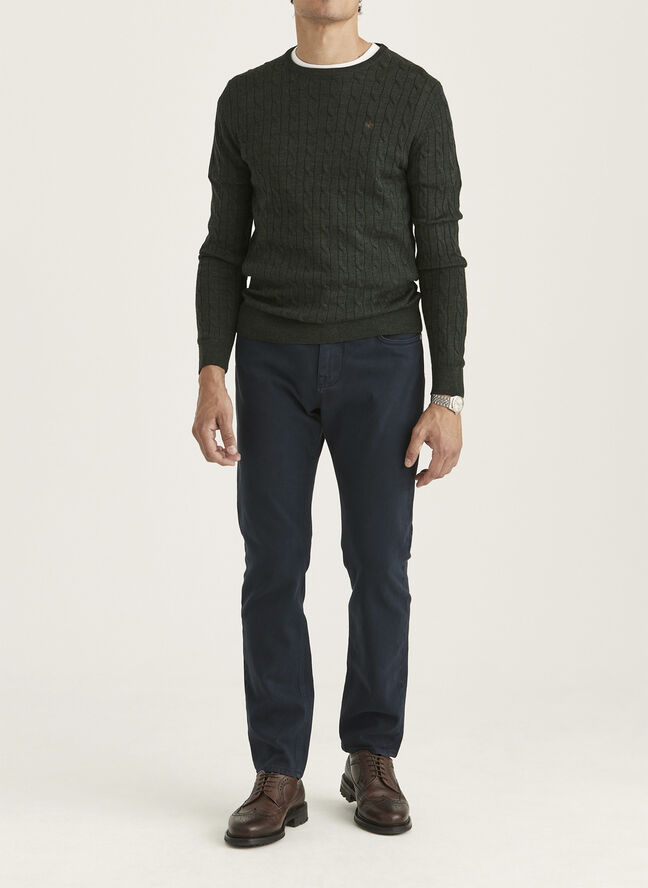 Morris Stockholm Merino Cable Oneck / 77 Olive / S Olive