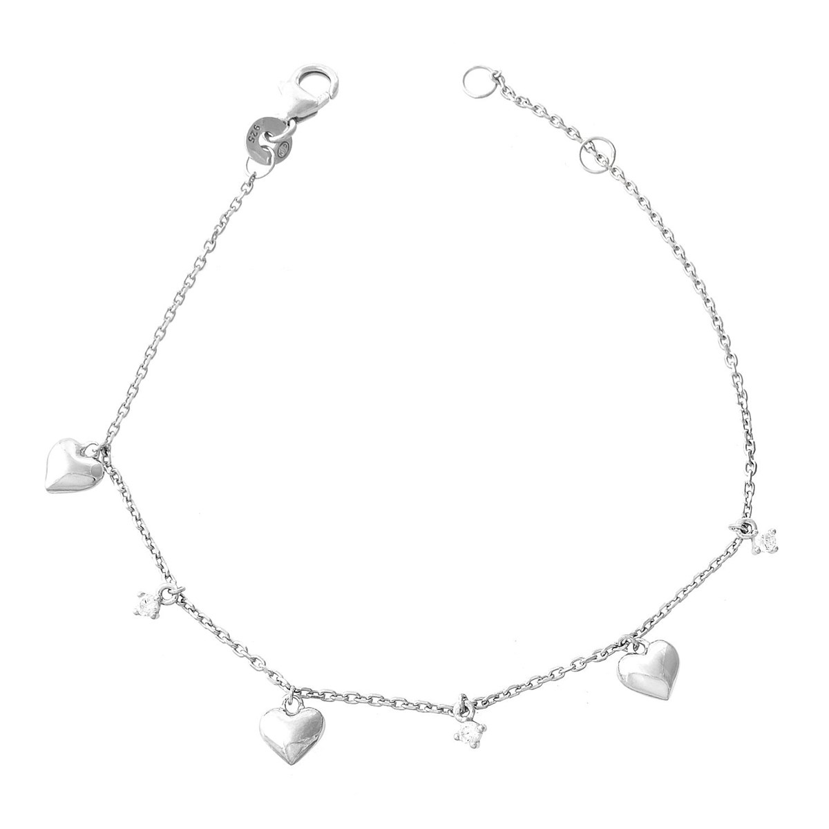 Bracelet suite de coeurs et oxydes de zirconium alternés Argent 925 Rhodié