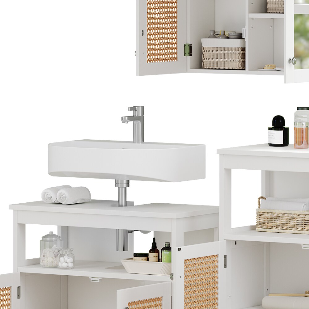 Vicco Badmöbel-Set Rosario, Weiß, moderne Serie, Badezimmer, dekorative Front, Spiegelschrank, Waschtischunterschrank, Sideboard