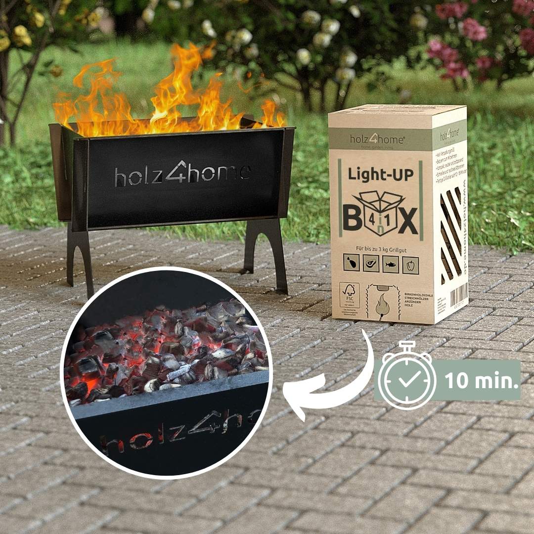 holz4home® Light-UP-Box 4in1 Grillbox Grillkohle Grillholzkohle | 6x LightUP Box