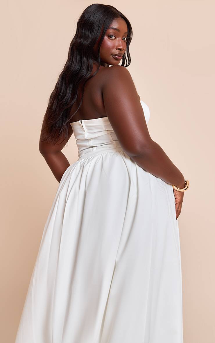 Blanc Haut Bandeau Grande Taille Avec Détails De Coutures Tissées Coordonné