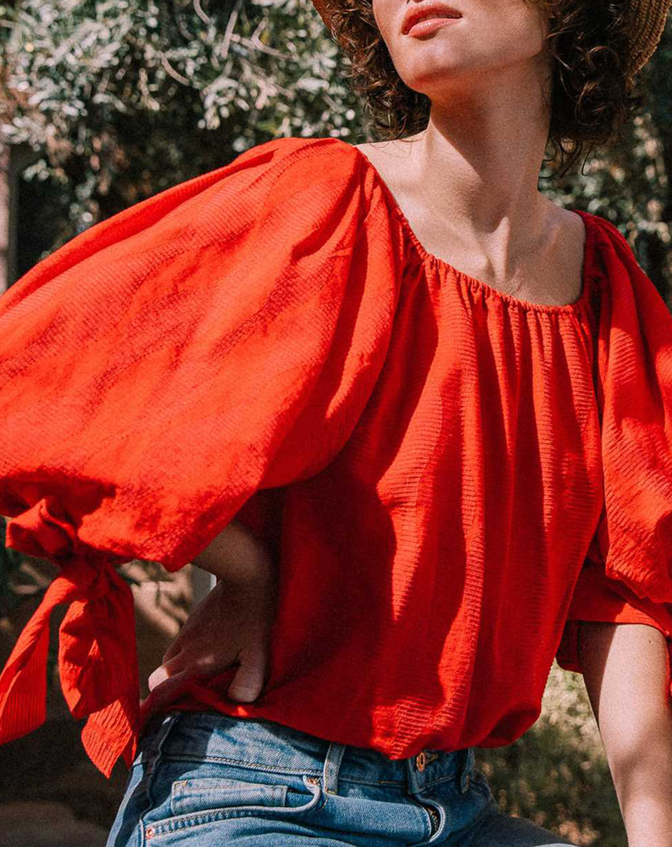 Derhy Blouse Ralenti texturée manches bouffantes rouge