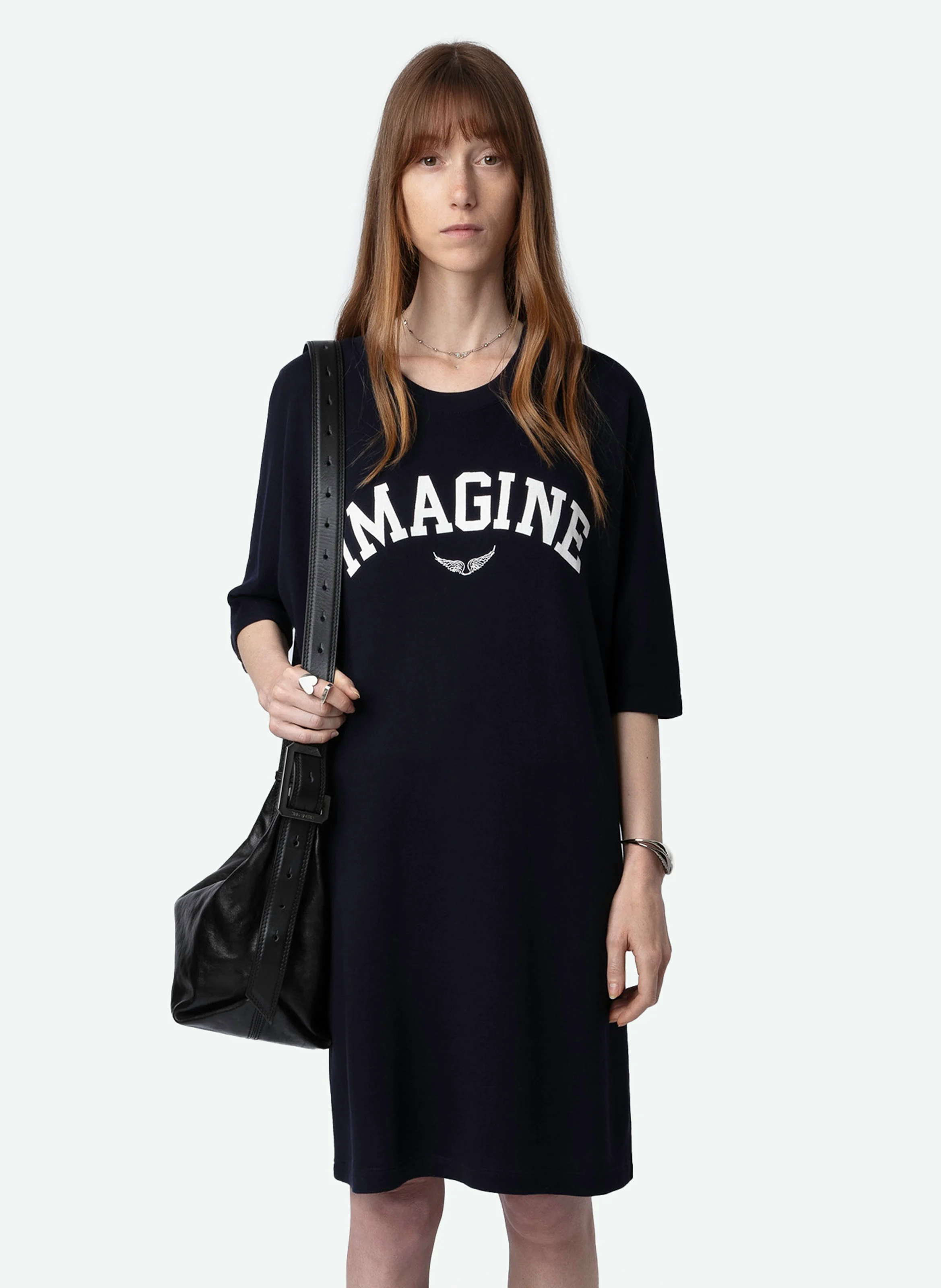 PORTMAN - Robe midi col rond en coton bio mélangé | Bleu