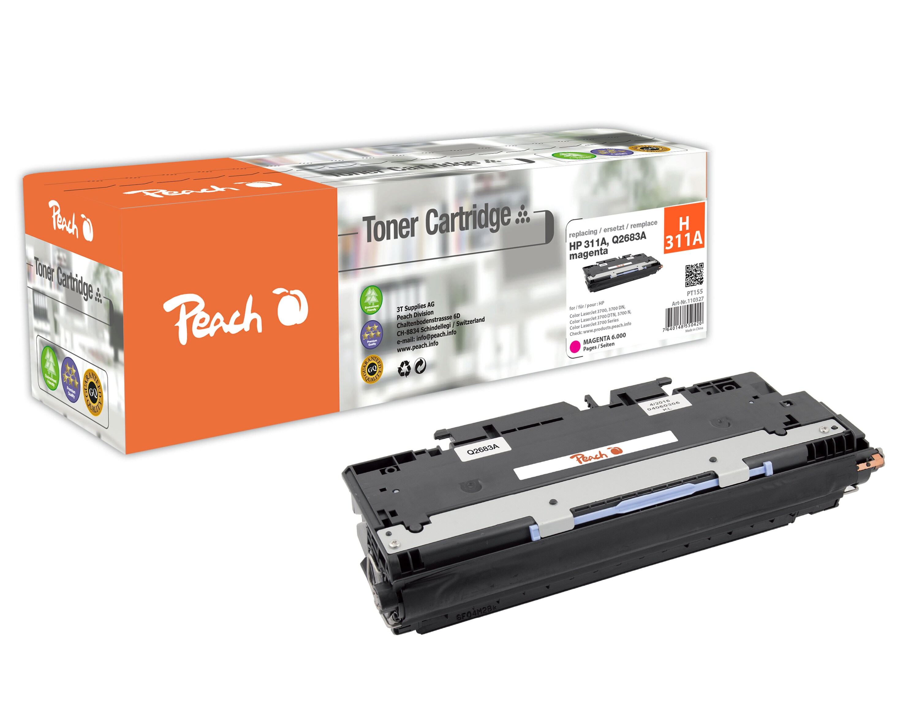 Peach HP 311 AM Toner ma ersetzt HP No. 311A M, Q2683A für z.B. HP Color LaserJet 3700, HP Color LaserJet 3700 DN, HP Color LaserJet 3700 DTN (wiederaufbereitet)