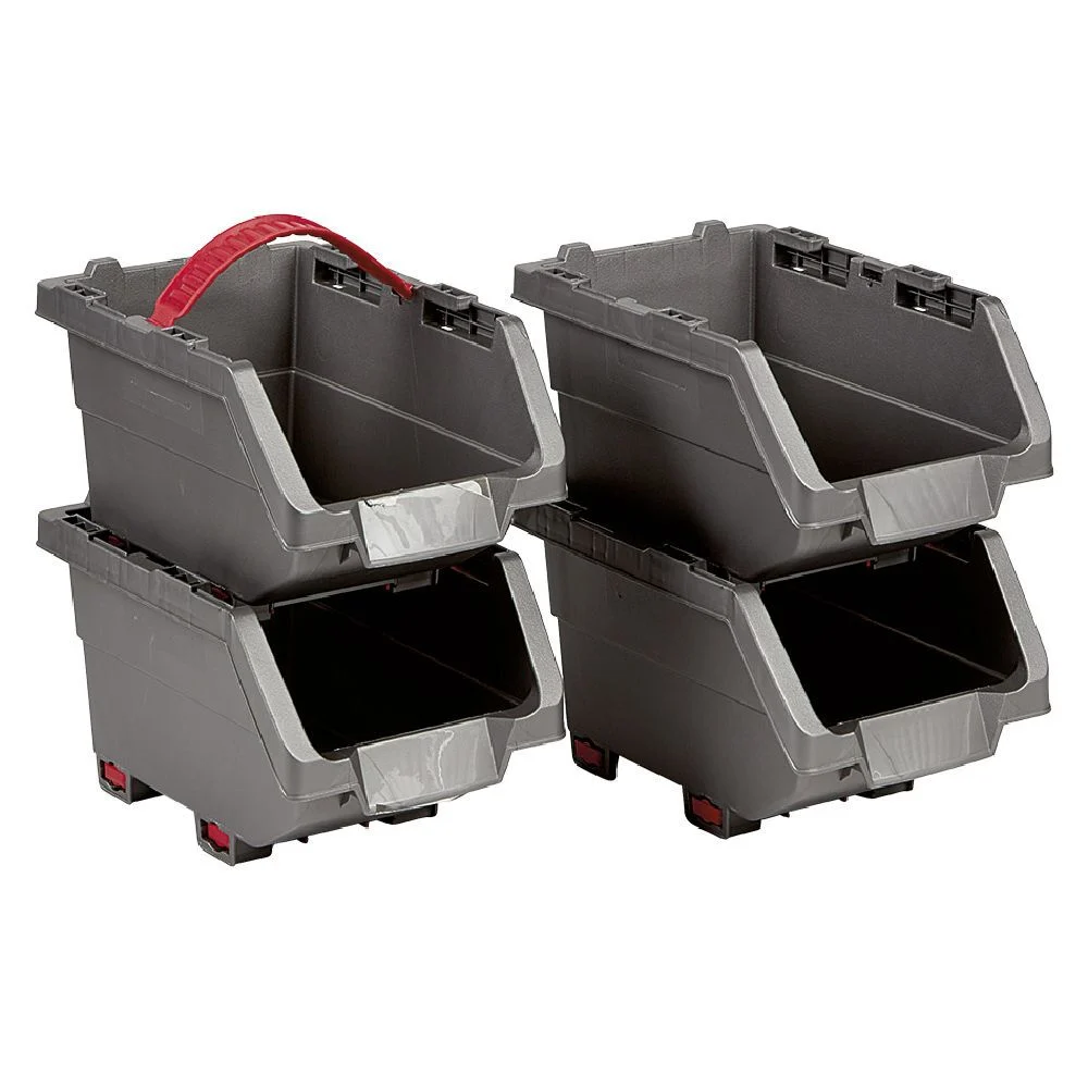 Casier de rangement superposable gris et rouge x4