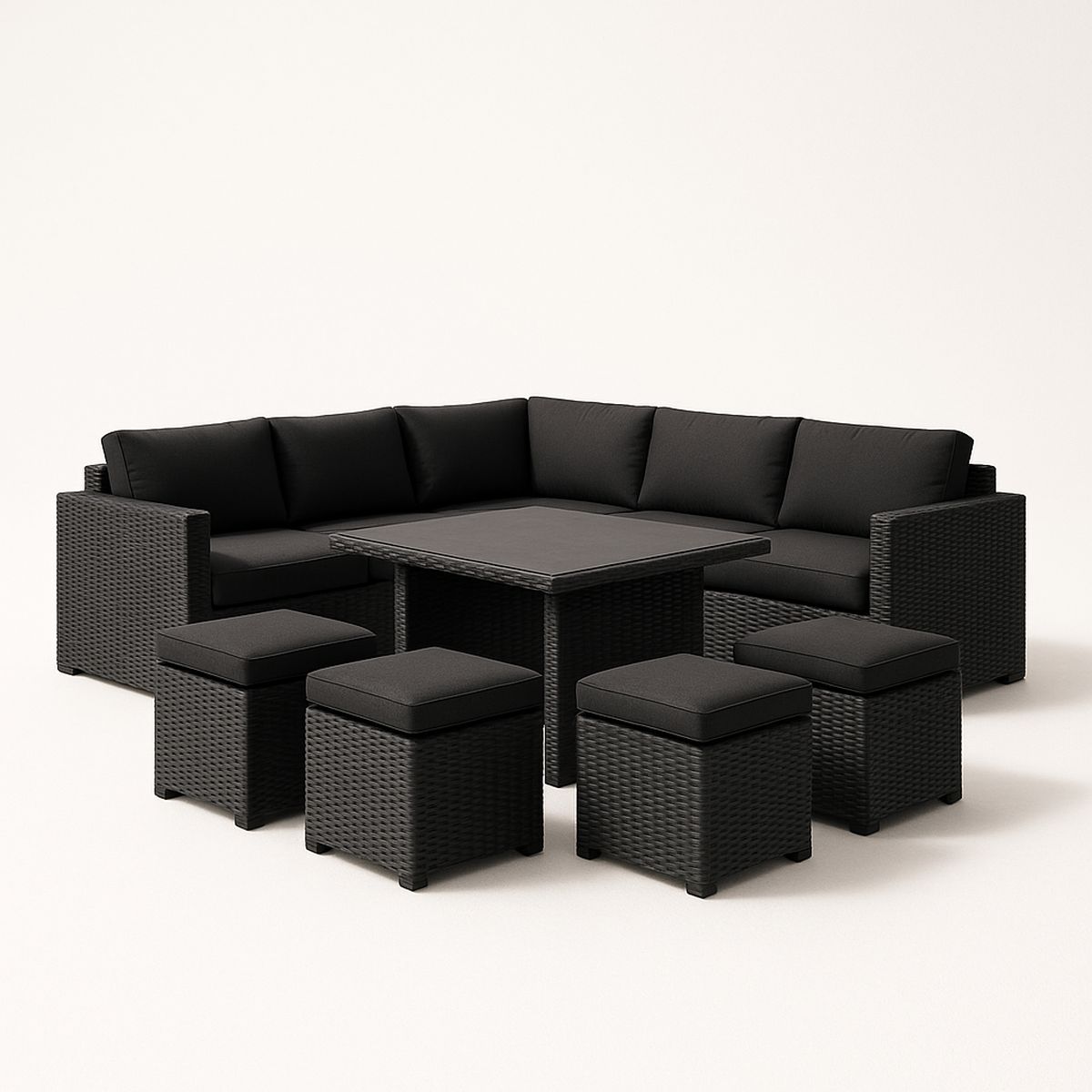Gartenmöbel-Set Ecksofa mit Tisch und Hockern Polyethylen Rattan Schwa