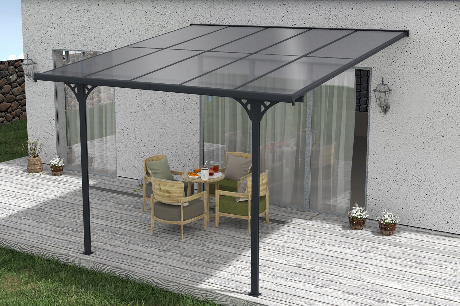 Terrasoverkapping/carport KLEO 300L300 aluminiumgrijs